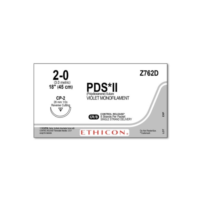 Sutures  Pds Ii Violet Monofilament Suture   Size 2 0   8 18   Cp 2 Needle