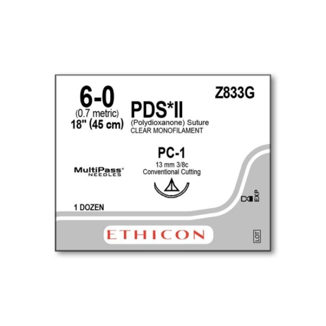 Sutures  Precision Cosmetics Pds Ii  Polydioxanone  Monofilament Suture   Clear   Size 6 0   18 