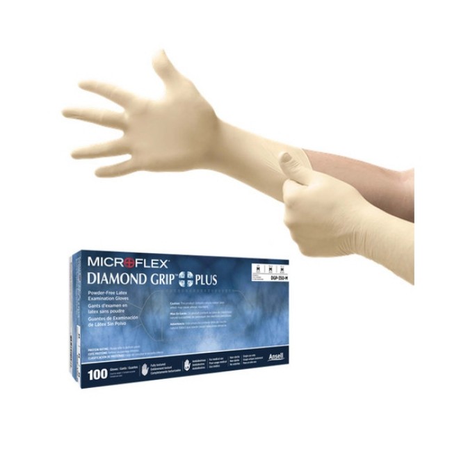 Diamond Grip Plus Latex Exam Gloves   Powder Free   Size S