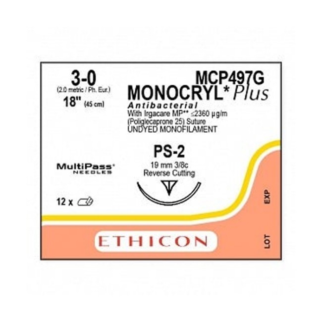 Suture   Monocryl Plus Antibacterial Undyed 3 0 18 Ps2